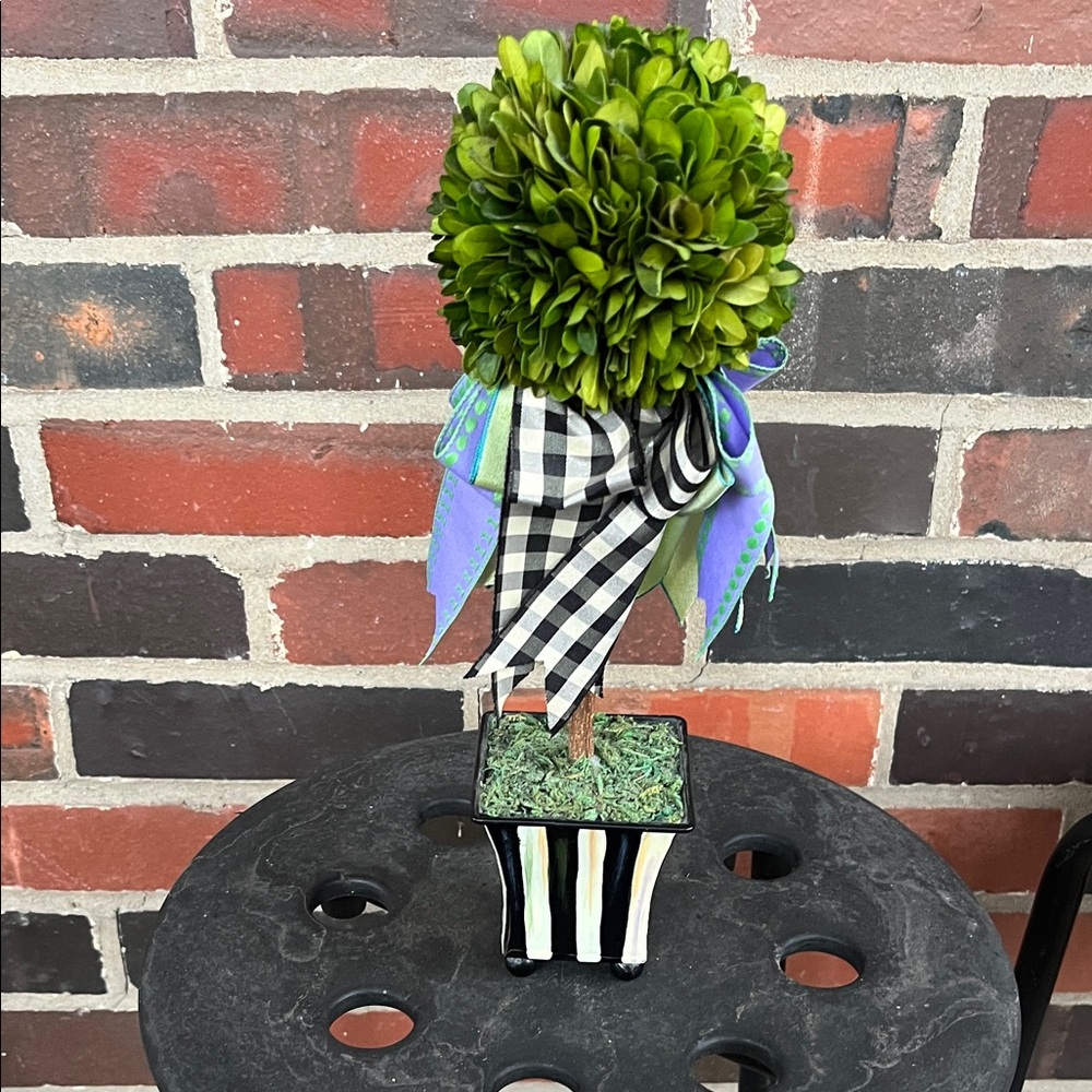 MacKenzie-Childs Green Topiary with Ribbon Accents